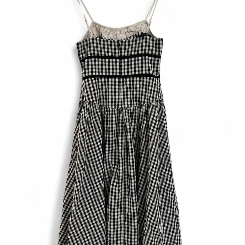 For Love and Lemons Gingham Midi Dress Black White Bow Tie Size S - Picture 5 of 7